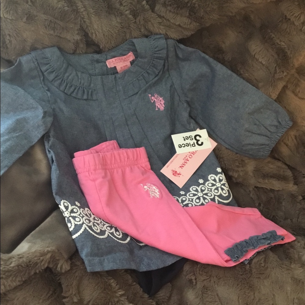 Last One🚨 NWT 3pc US Polo Top & Leggings 6-9m - Picture 2 of 5